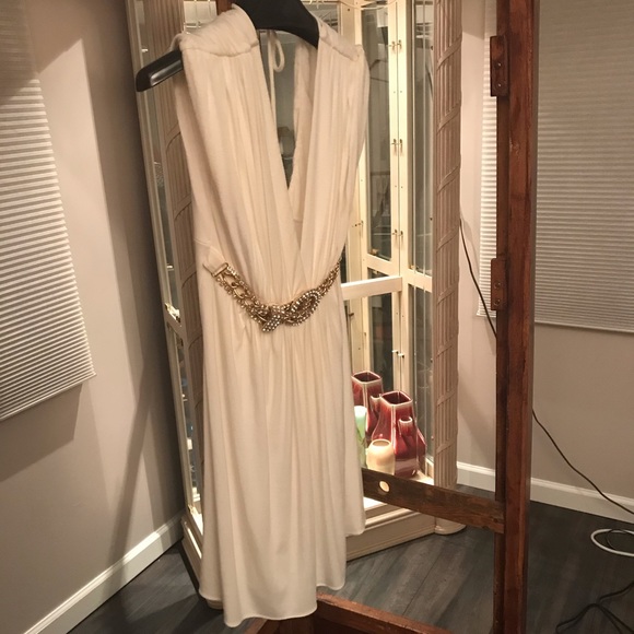 Sky off white V top with reinstones gold Belt M - Picture 4 of 10